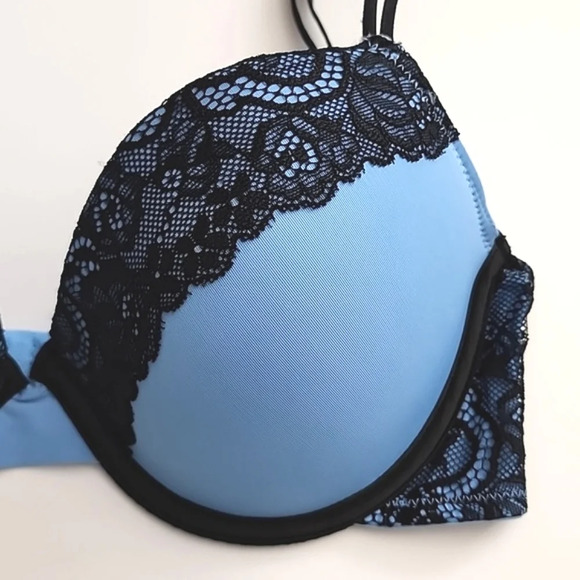 ⭐️2/ $30⭐️ Rose + Vine Blue Black Lace Underwire Bra Padded Cups Size 34D / 36C - Picture 8 of 10